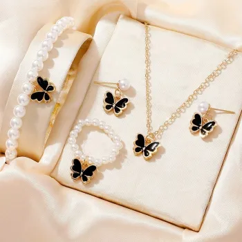 Trendy Butterfly Pearl Jewelry Set